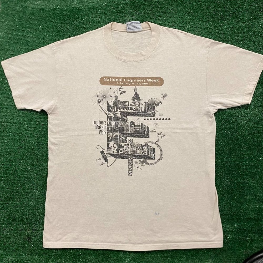 Vintage 90s National Engineers Week T-shirt Beige XL Science STEM MC Escher Art